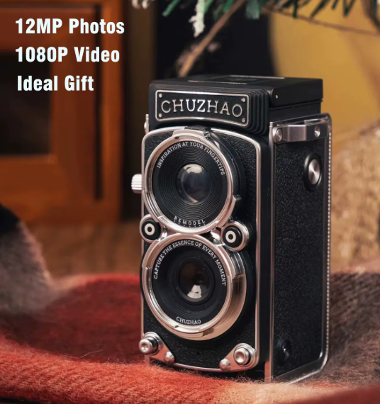 CHUZHAO Vintage Mini Digital Camera Autofocus 12MP, 1080P FHD Video Vlogging Portable Camera for Christmas Birthday Ideal Gift