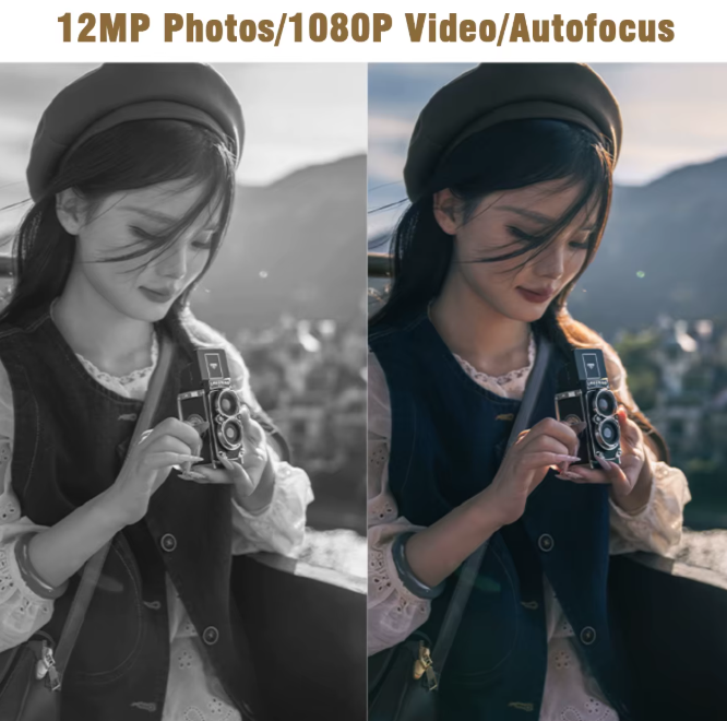 CHUZHAO Vintage Mini Digital Camera Autofocus 12MP, 1080P FHD Video Vlogging Portable Camera for Christmas Birthday Ideal Gift