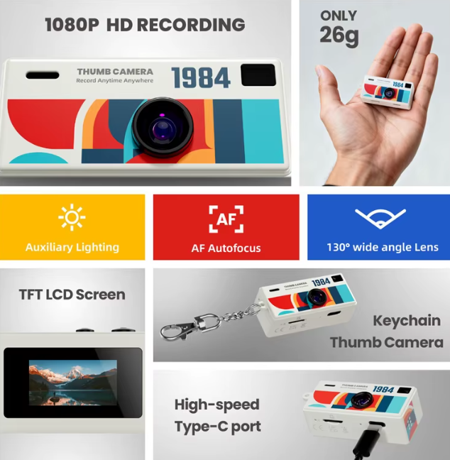 Thumb Keychain Camera 0.96inch Mini Action Camera Retro Support Memory Card 1080P Very Small Camcorder Video Recorder
