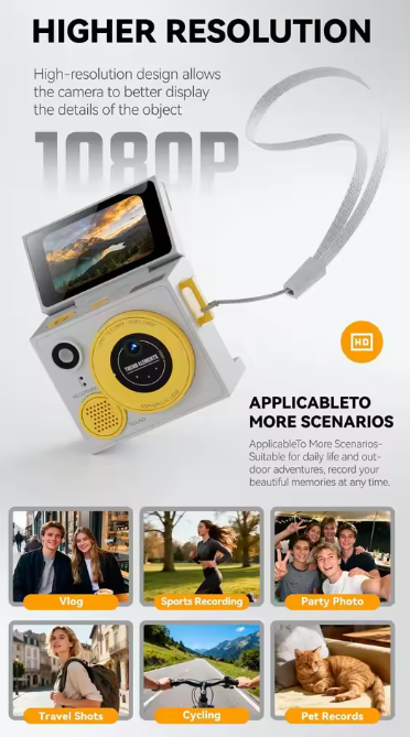Thumb Camera with Dual Lenses Flip Screen Pixel Range 15 Megapixels Builtin Filters Video Recording Filter Effects Photo Compact
