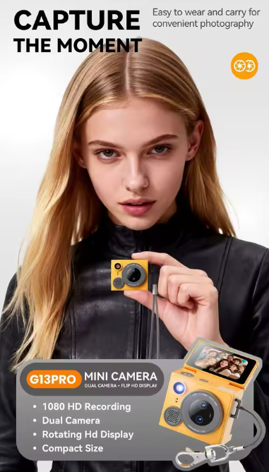 Thumb Camera with Dual Lenses Flip Screen Pixel Range 15 Megapixels Builtin Filters Video Recording Filter Effects Photo Compact
