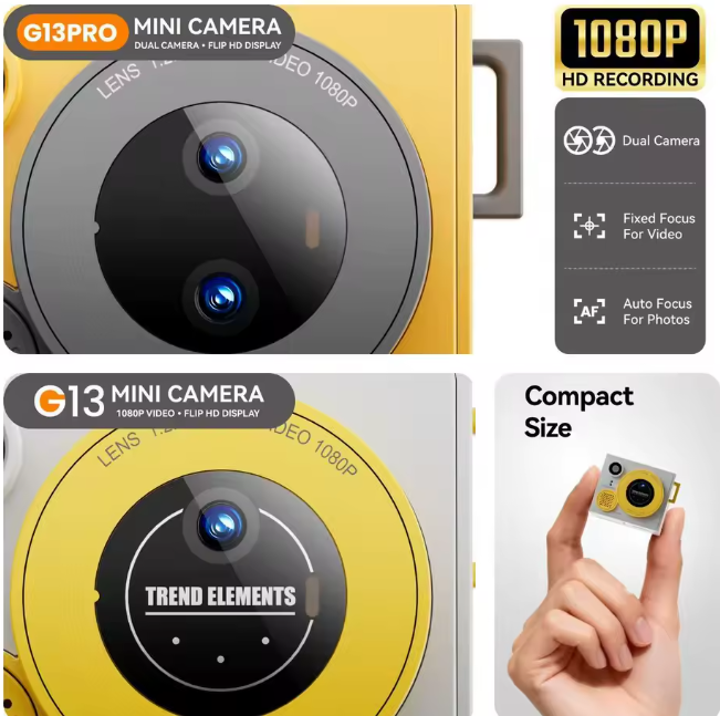 Thumb Camera with Dual Lenses Flip Screen Pixel Range 15 Megapixels Builtin Filters Video Recording Filter Effects Photo Compact