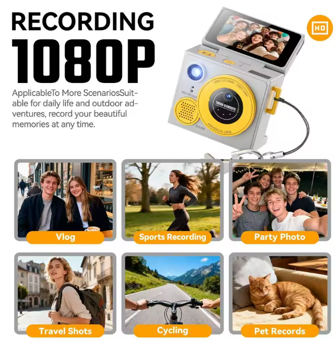 Thumb Camera with Dual Lenses Flip Screen Pixel Range 15 Megapixels Builtin Filters Video Recording Filter Effects Photo Compact